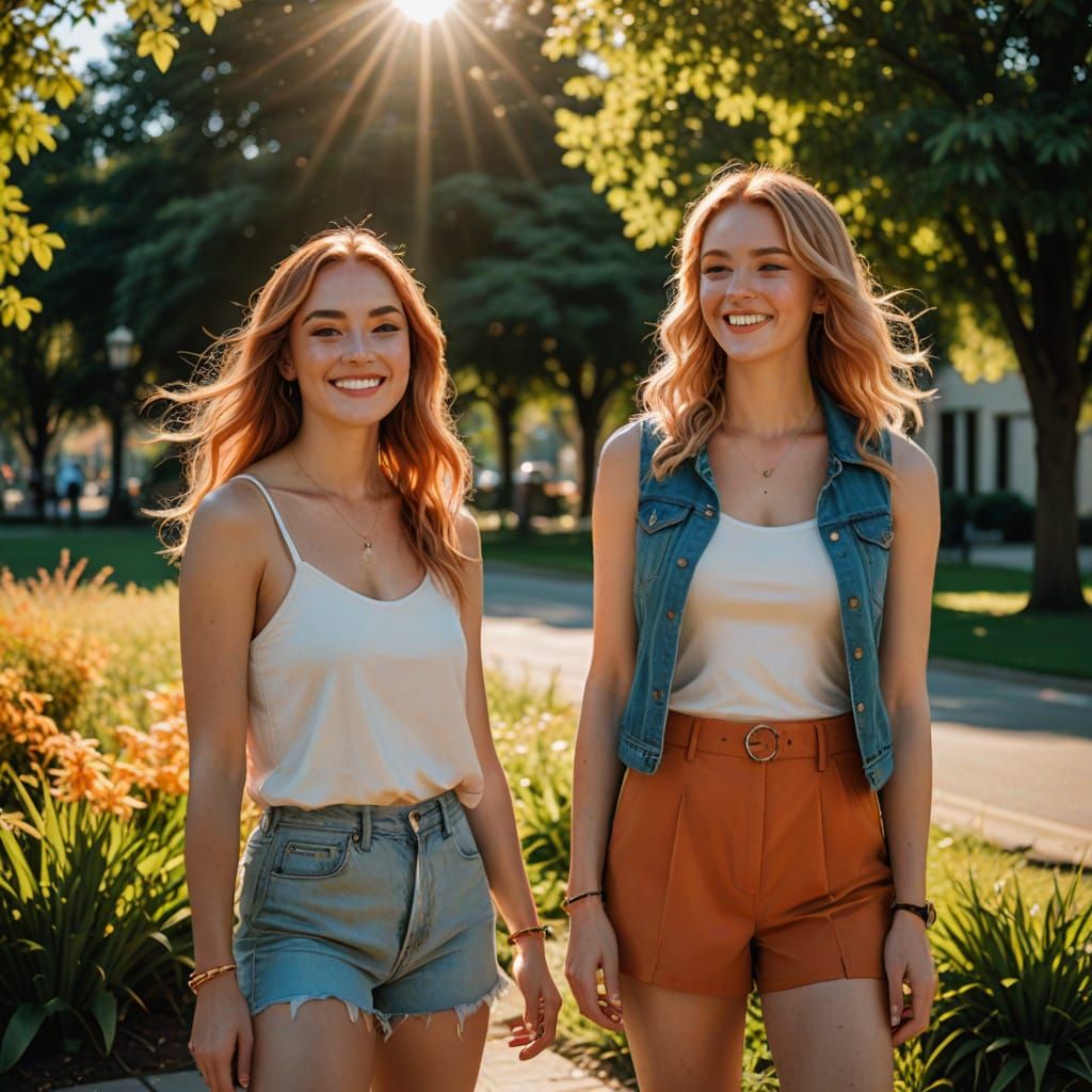 Confident College Women Embody Youthful Energy in Outdoor Po...