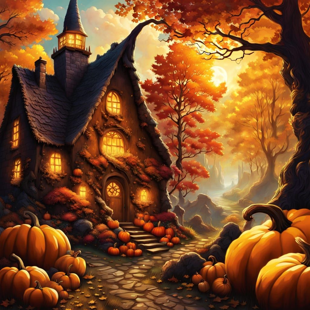 Omnipotent Autumn God in Dreamlike Nebula Forest