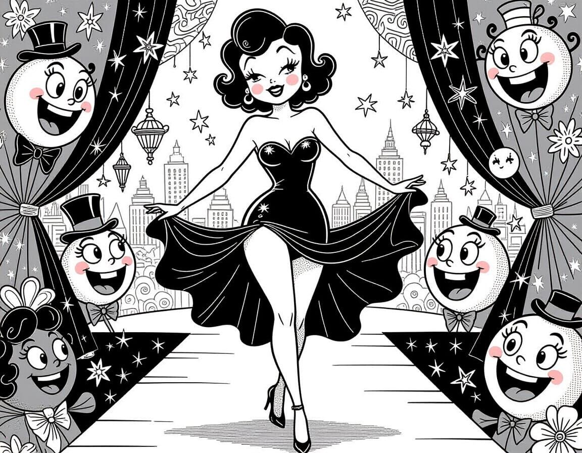 Flapper Pin-Up in 1920s Cartoon Style