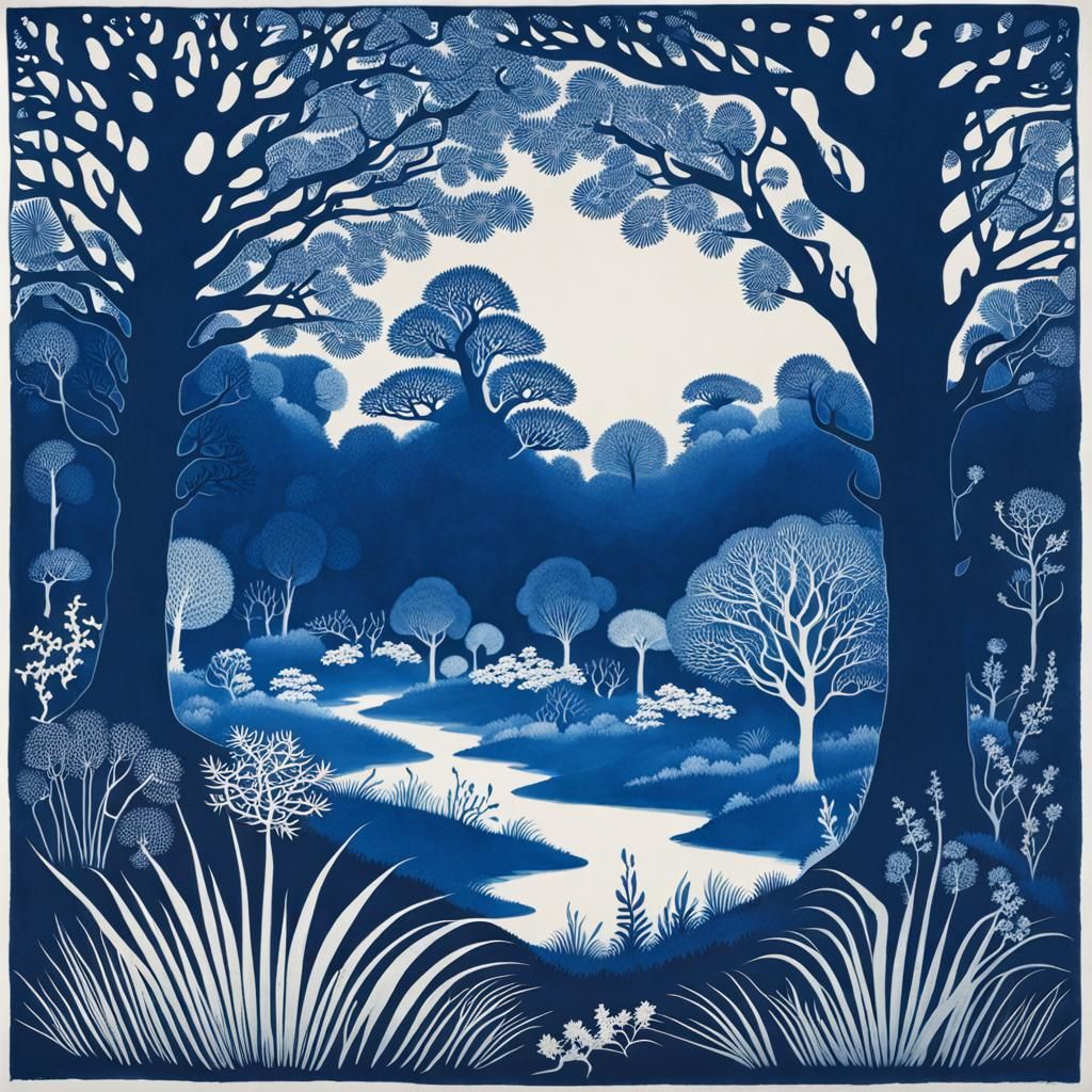 Eldritch Forest in Cyanotype Style