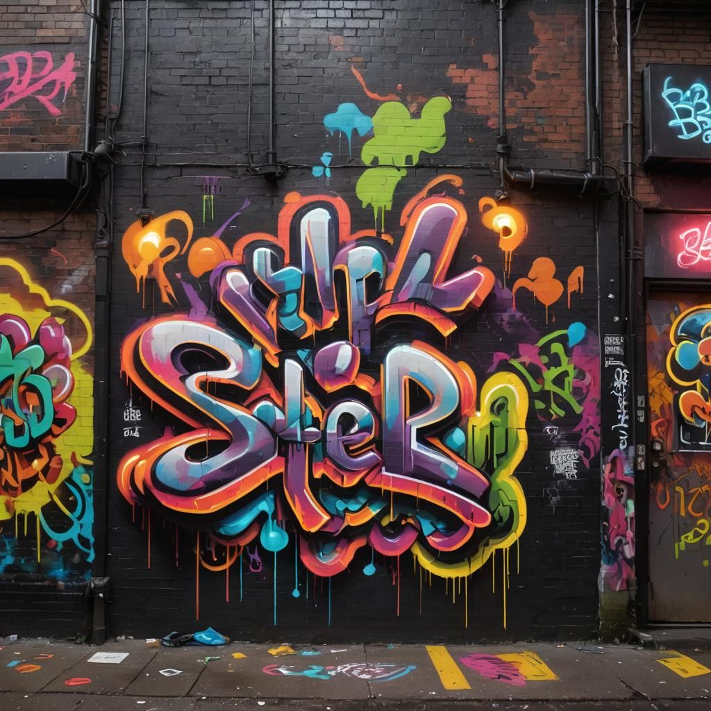 Vibrant Street Art Scene in Dark Alley