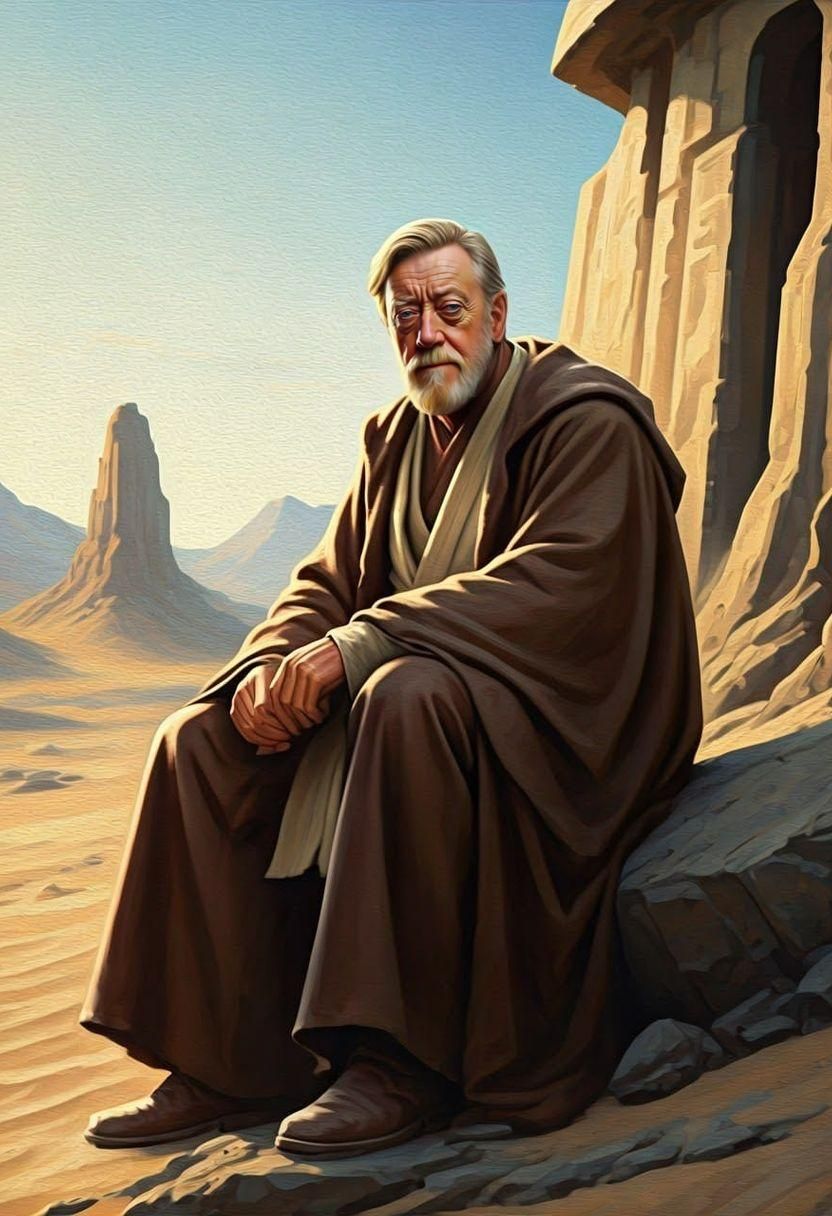 Obi-Wan Kenobi on Tatooine: Neo-Impressionist Oil Painting