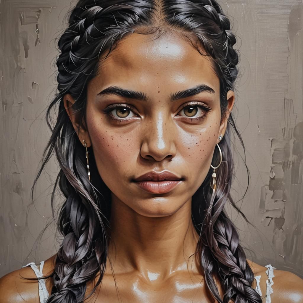 Hyperrealistic Oil Painting of a Latina Woman