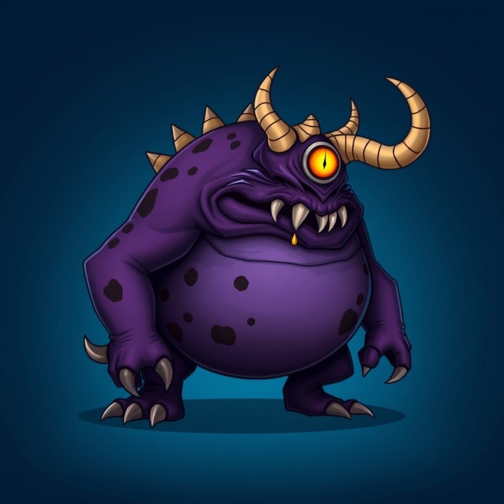 Bulky Fantasy Monster in Handcrafted Cartoon Style