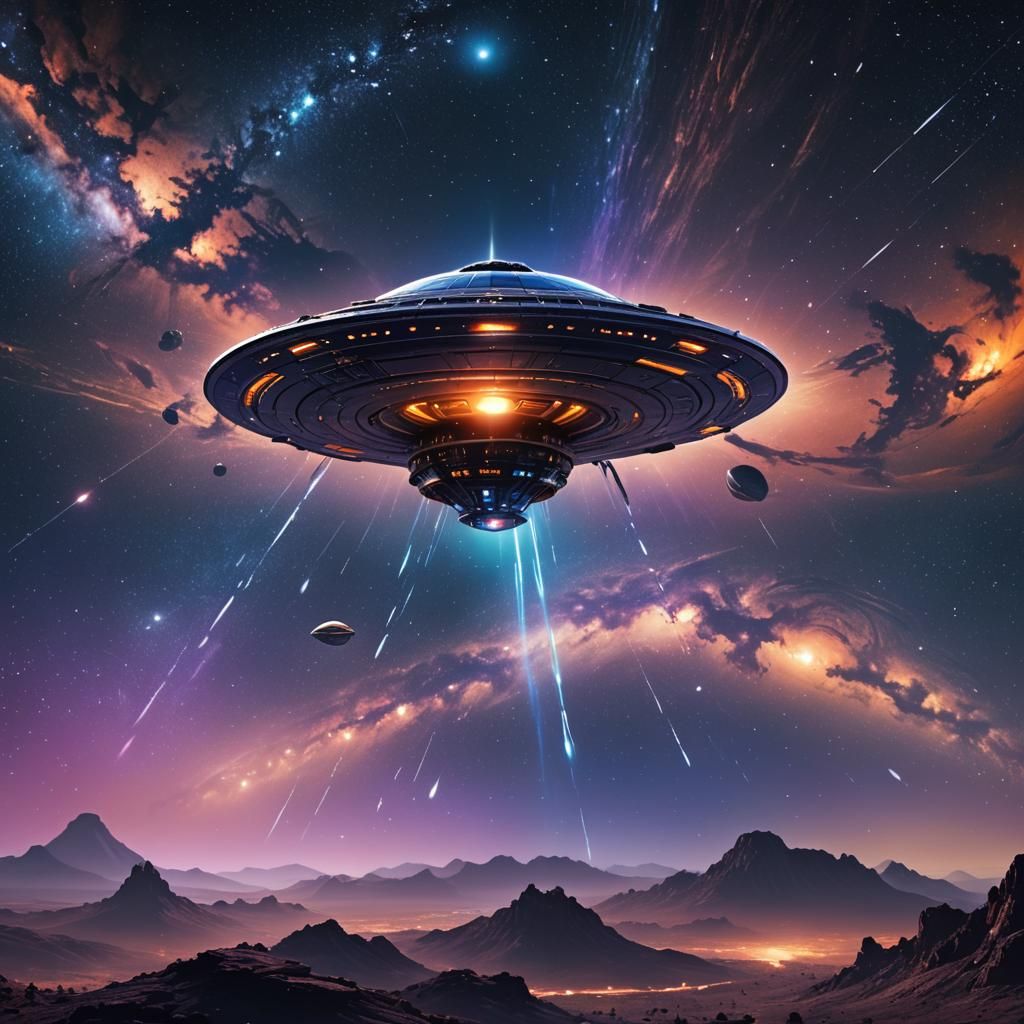 UFO Flying Through Starry Night Sky