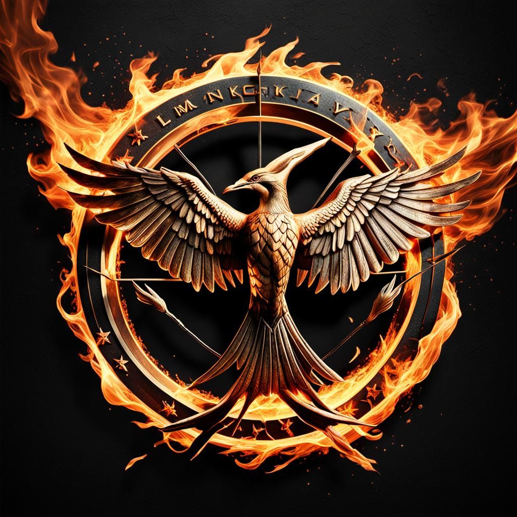 Flaming Mockingjay Logo: Hyperrealistic HDR Image