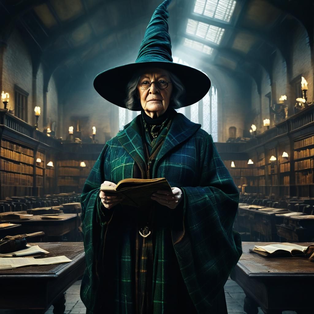 Professor with Sorting Hat in Gothic School