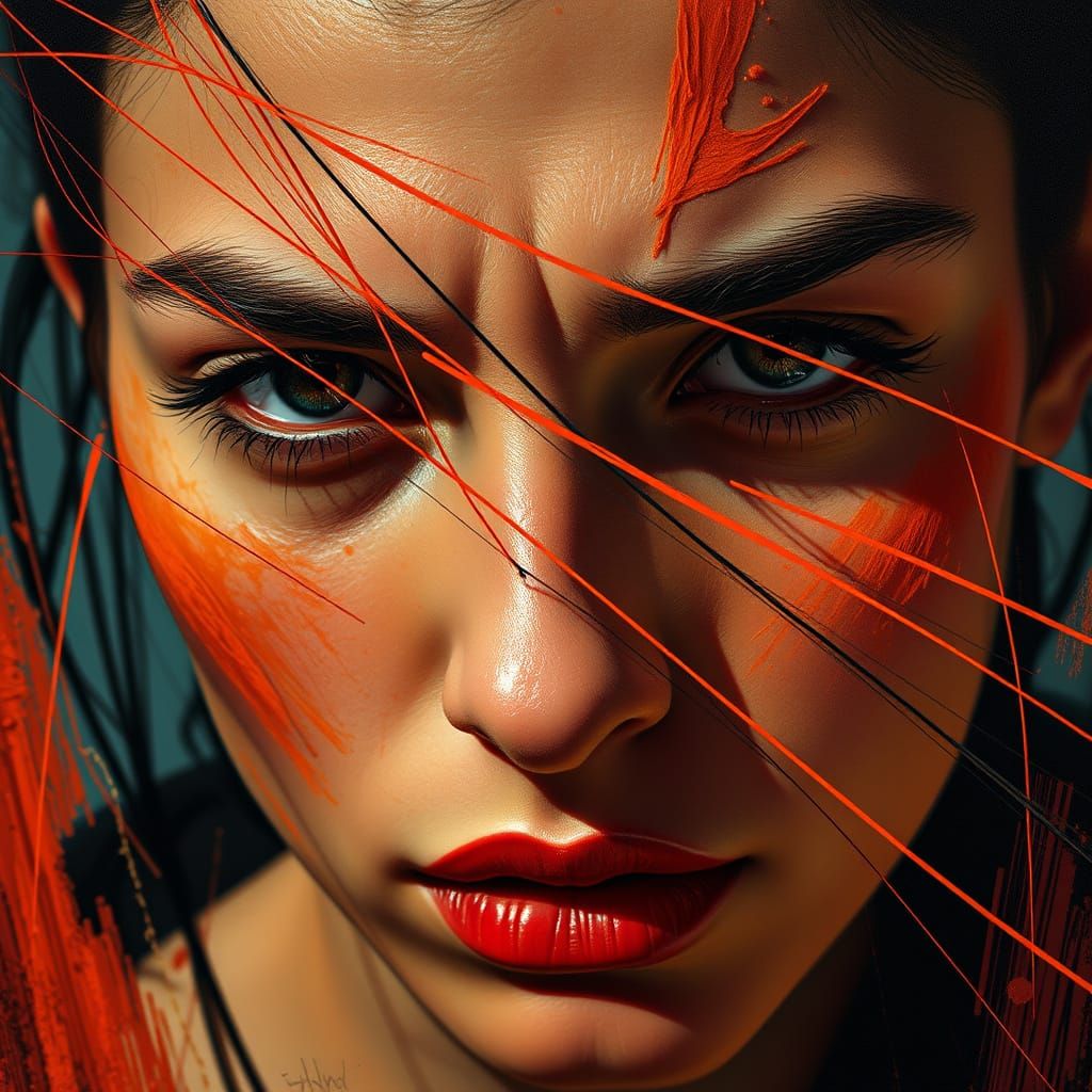 Intense Emotional Portrait with Vibrant Colors and Abstract ...