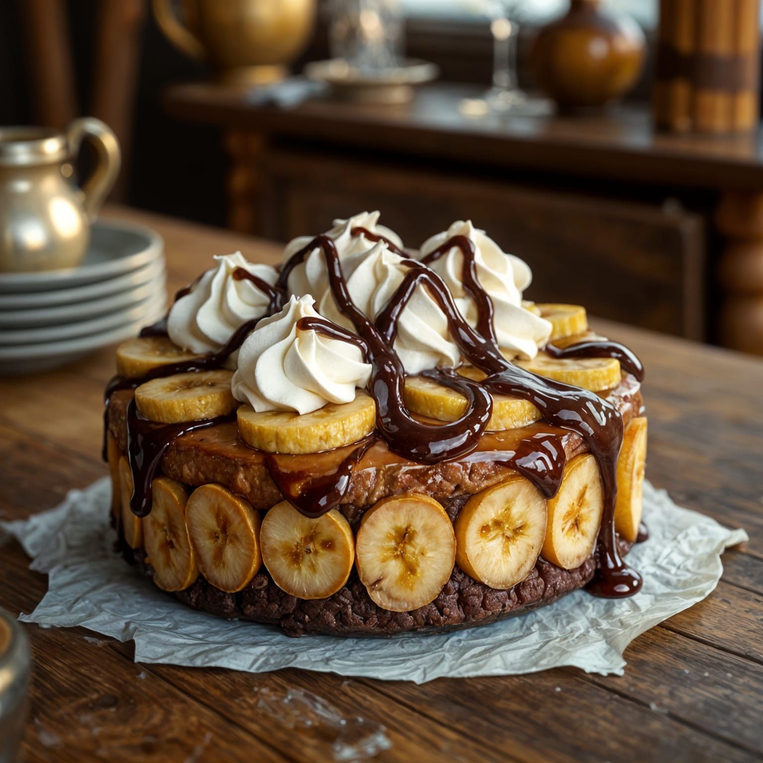 Caramelized Banana Cake with Whipped Cream Art