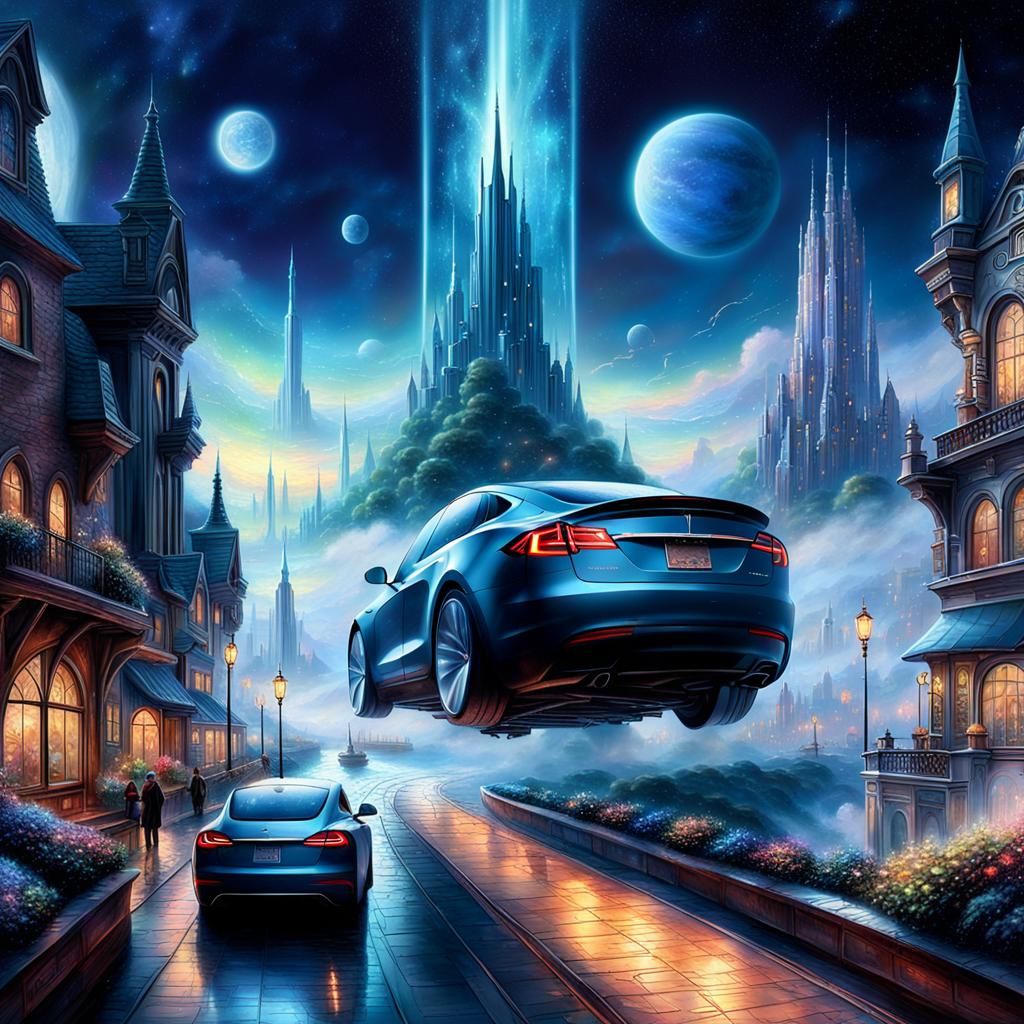Futuristic Tesla in Advanced Martian Cityscape