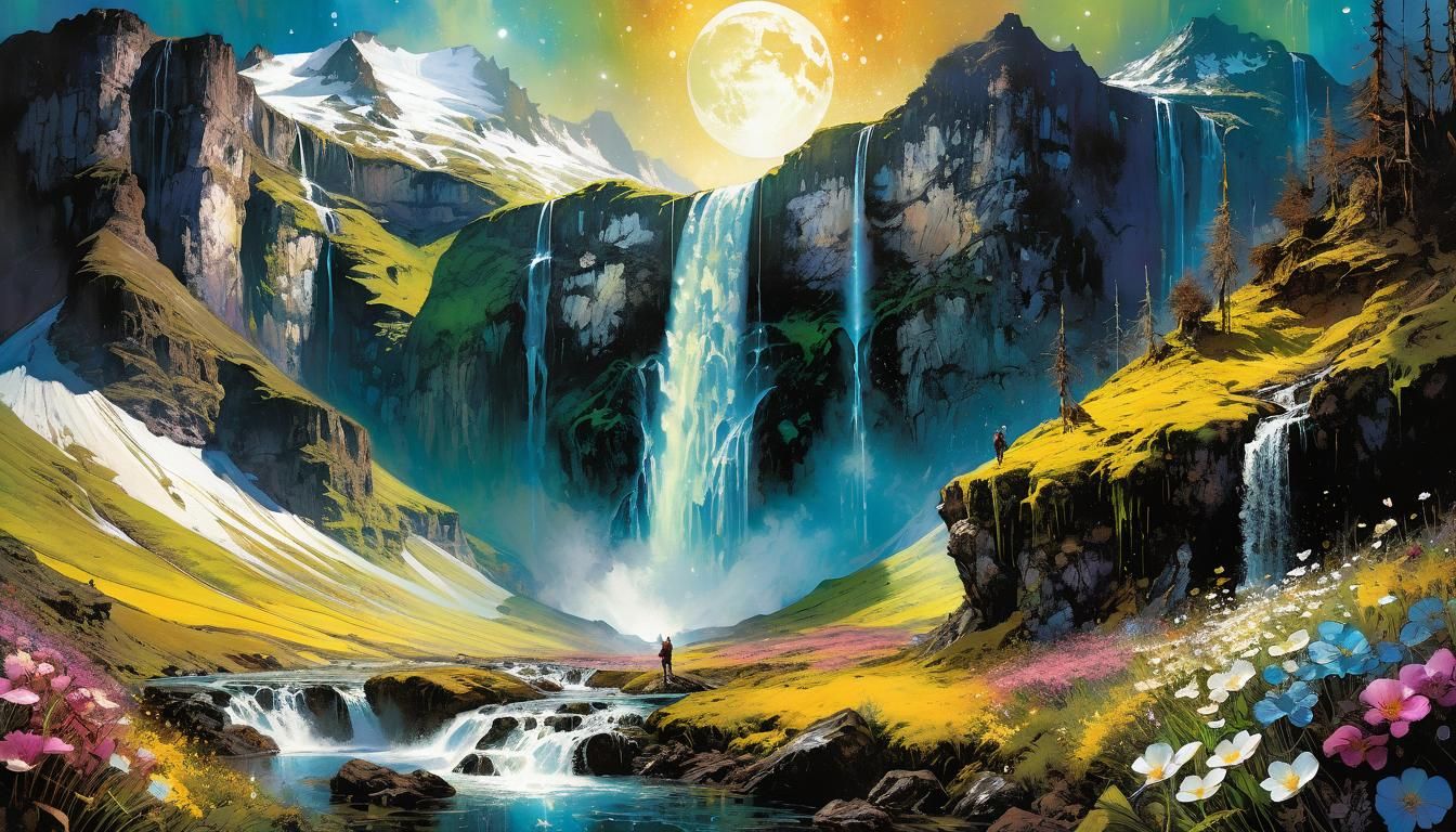 Luminous Spring Mountain Dreamscape in Fantasy Art Style