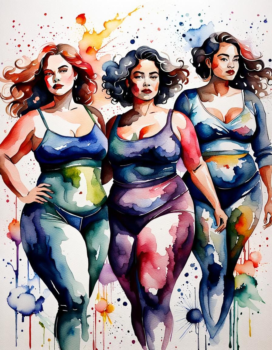Watercolor Triple Exposure of Curvy Women