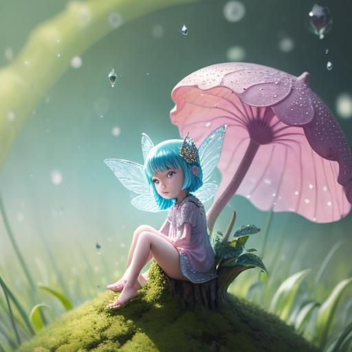 Fairy on Mushroom: Detailed 3D Anime Art