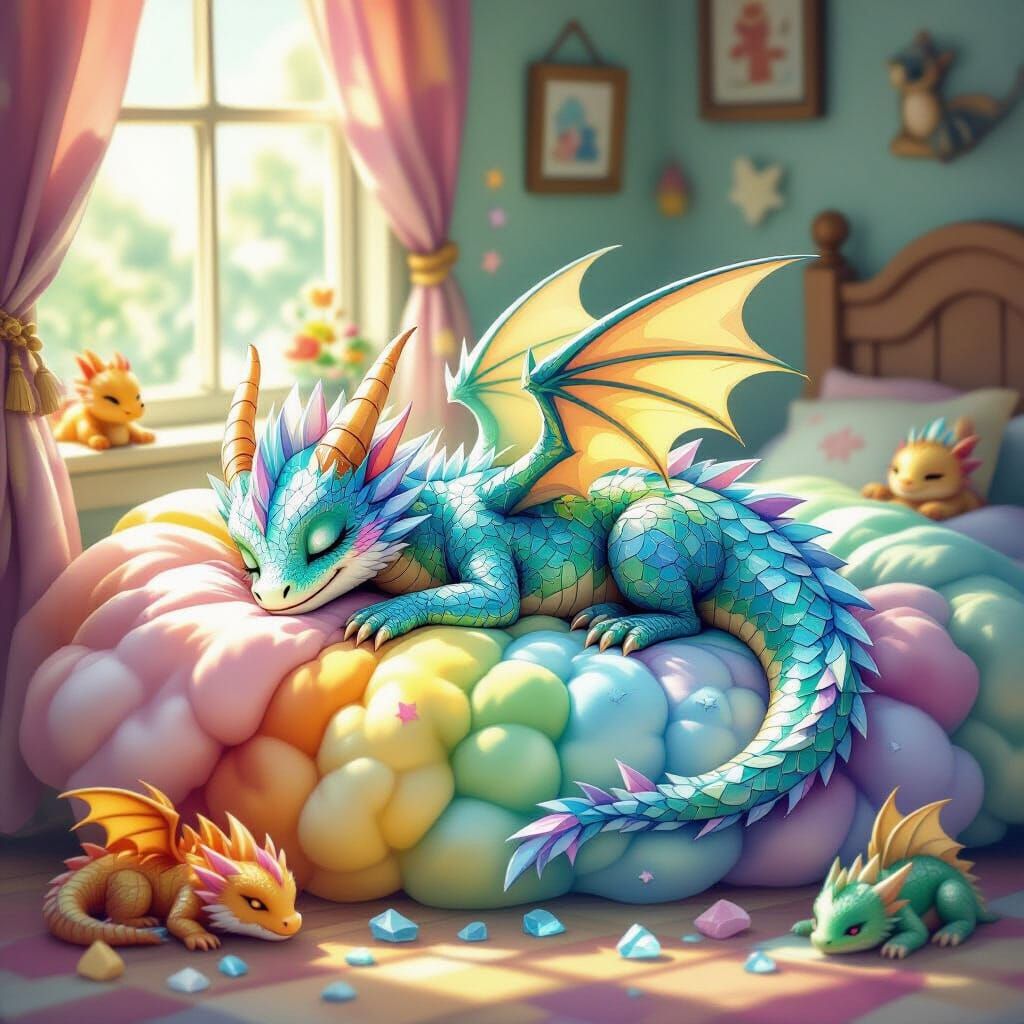 Glass and Water Dragons on Rainbow Cloud Bed