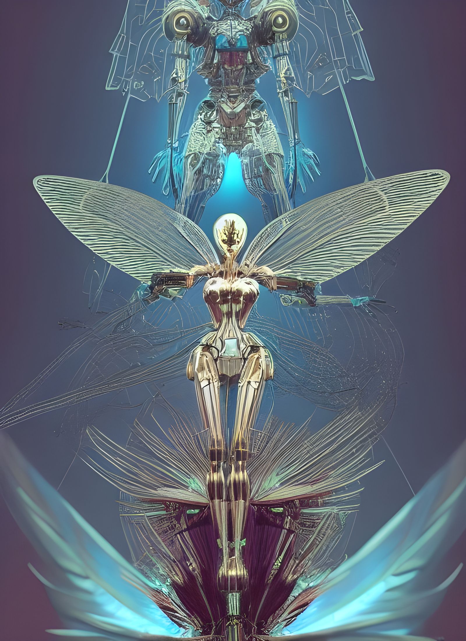 Cyborg Fairy Goddess Over Runic Pyramids