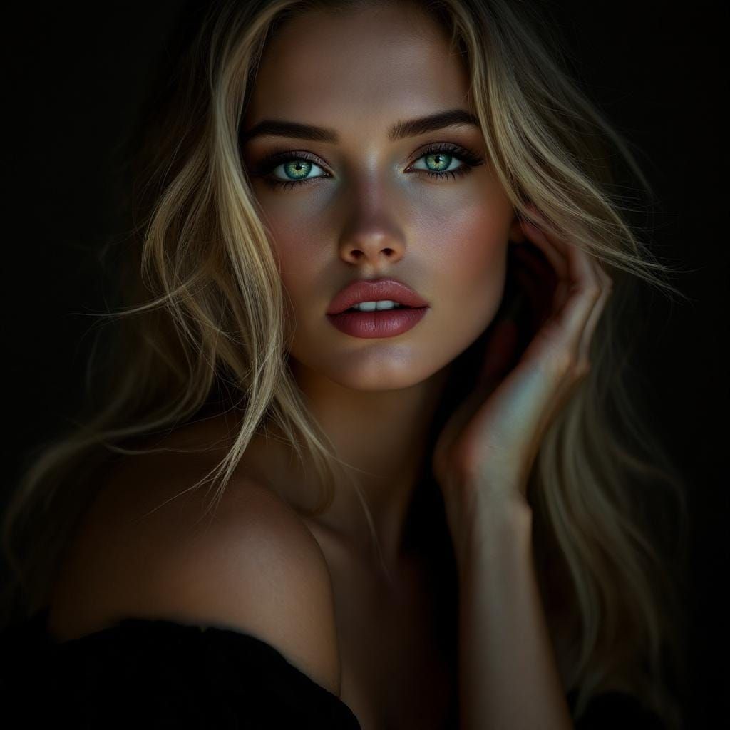 Beautiful Woman in Caravaggio Lighting Portrait