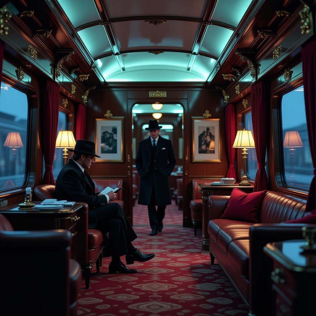Detective Investigates Crime Scene on Luxurious Train