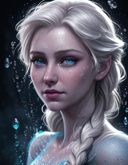 Dark Disney Elsa with Water Droplets: Hyperrealistic Splash ...