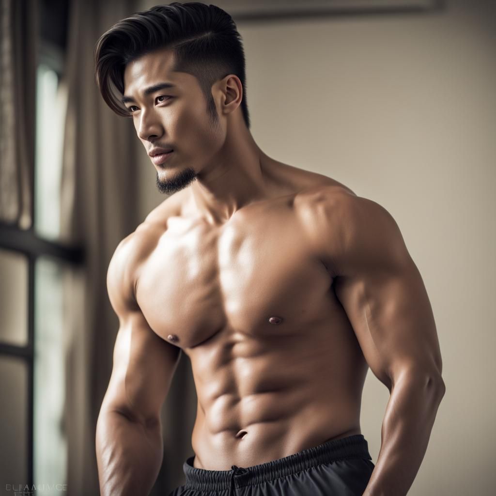 Handsome Muscular Filipino Model with Slicked Back Hair