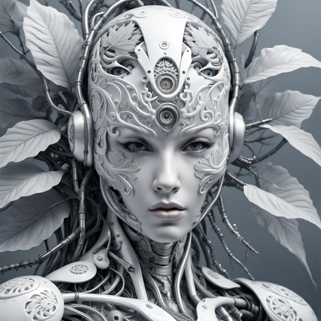 Biomechanical Cyborg with Porcelain Texture in 3D Render