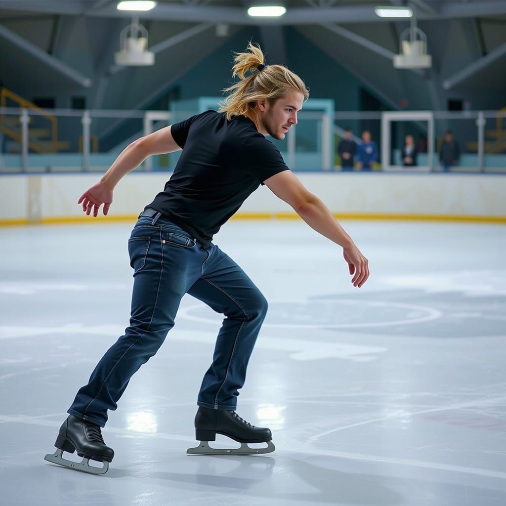 Male Figure Skater on Empty Rink in Cinematic Style