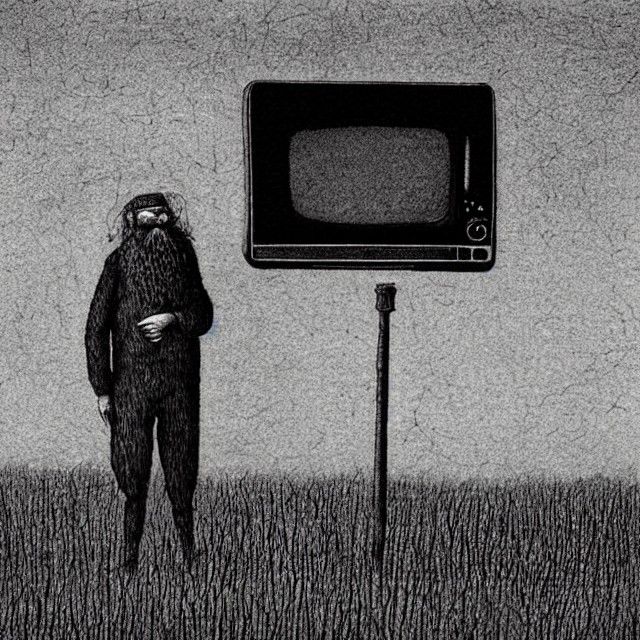 Distressed Farmer and Unplugged TV in Digital Art
