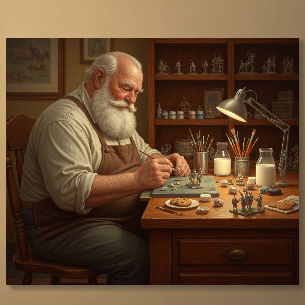 Old Man Painting Miniatures in Cozy Room Oil Painting