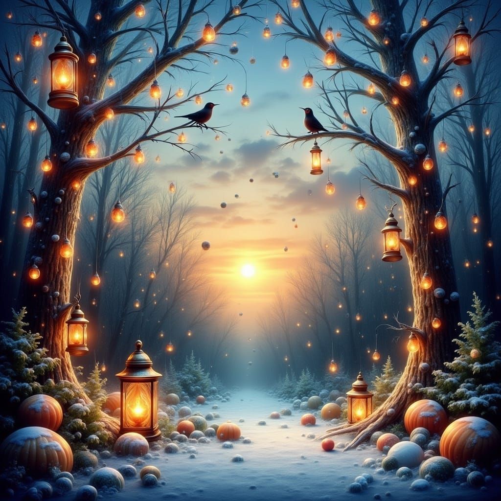 Whimsical Winter Woodland in Soft Pastel Lights