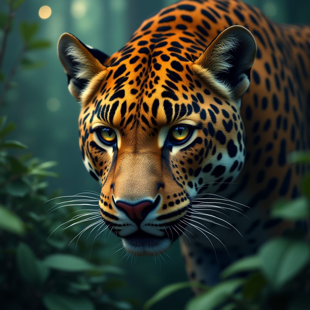 Jaguar's Gaze: A Jungle Predator in Digital Painting Style