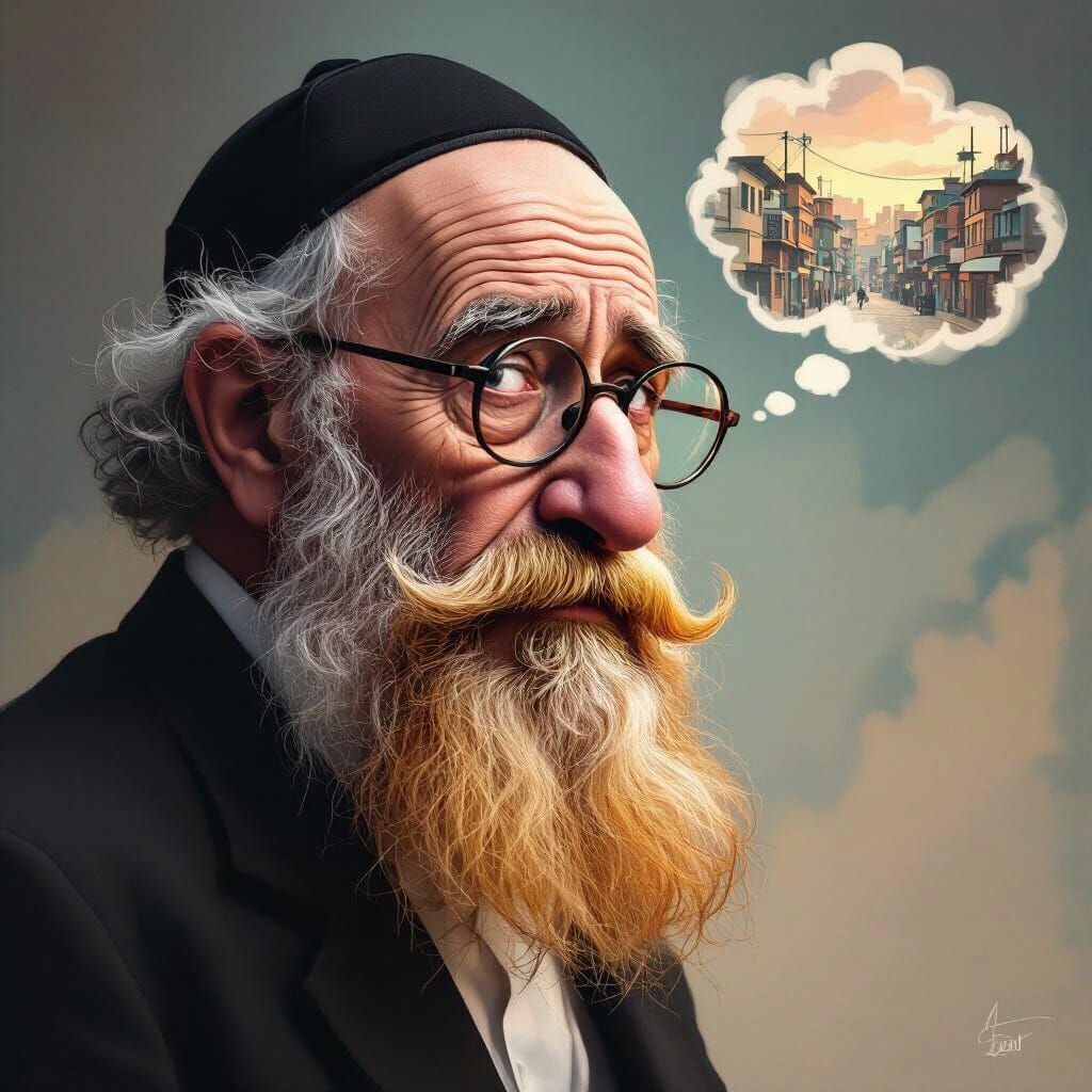 Dramatic Caricature of an Elderly Jewish Man