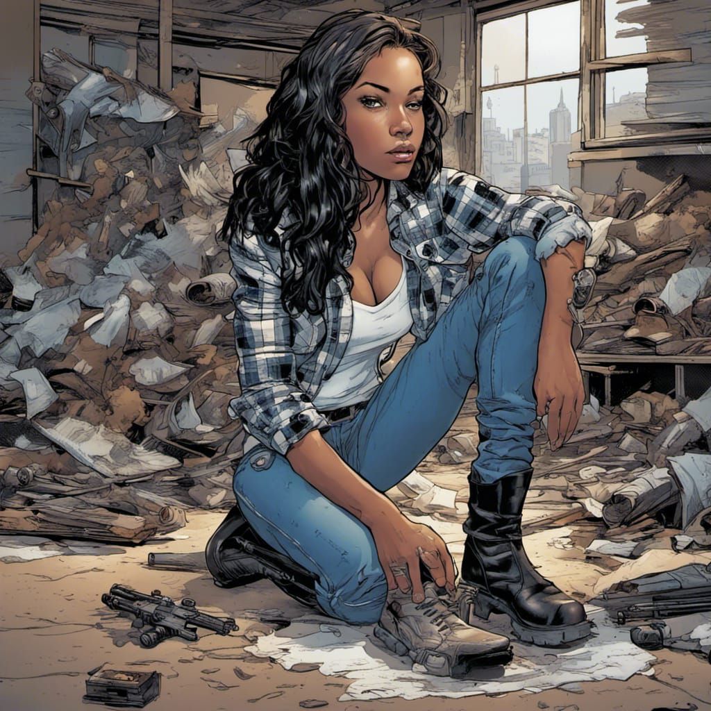 Confident Woman with Revolver in Comic Book Art