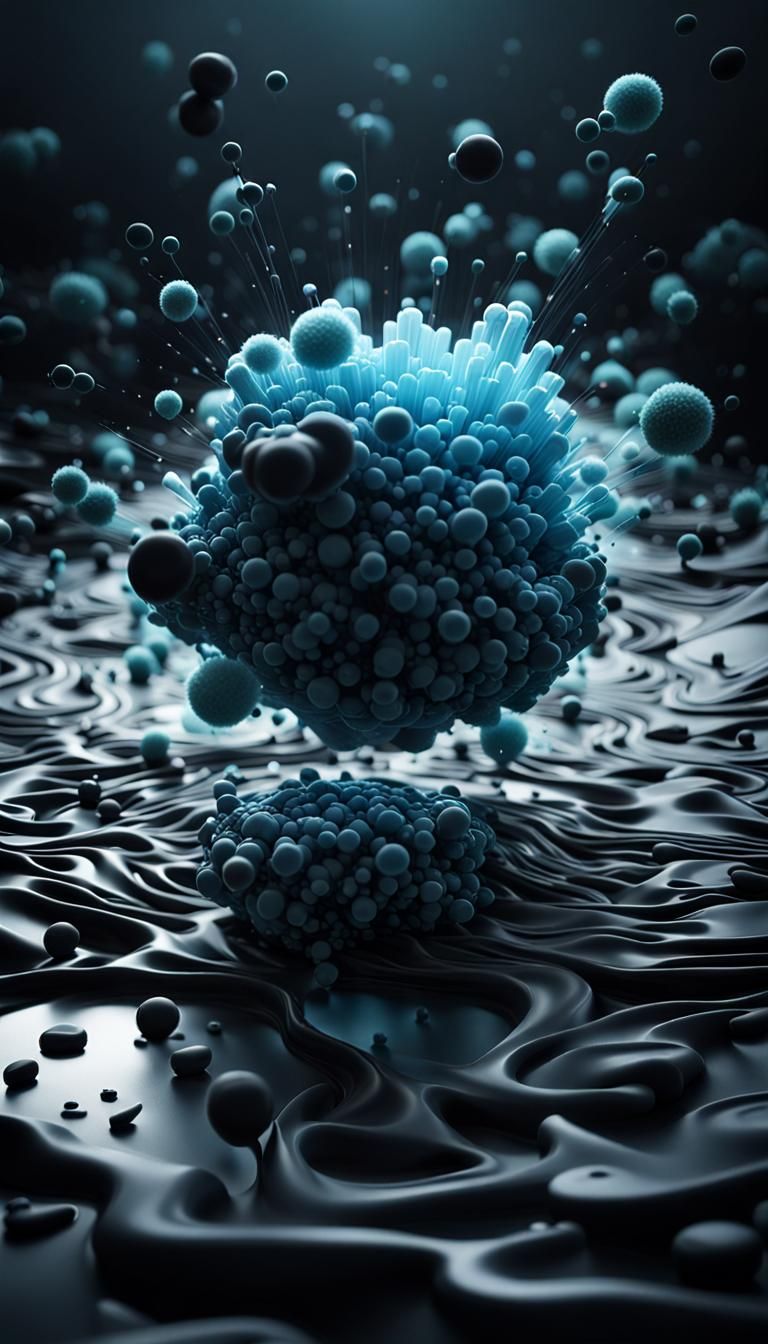 Abstract Sci-Fi Explosion in Realistic Dark Photography