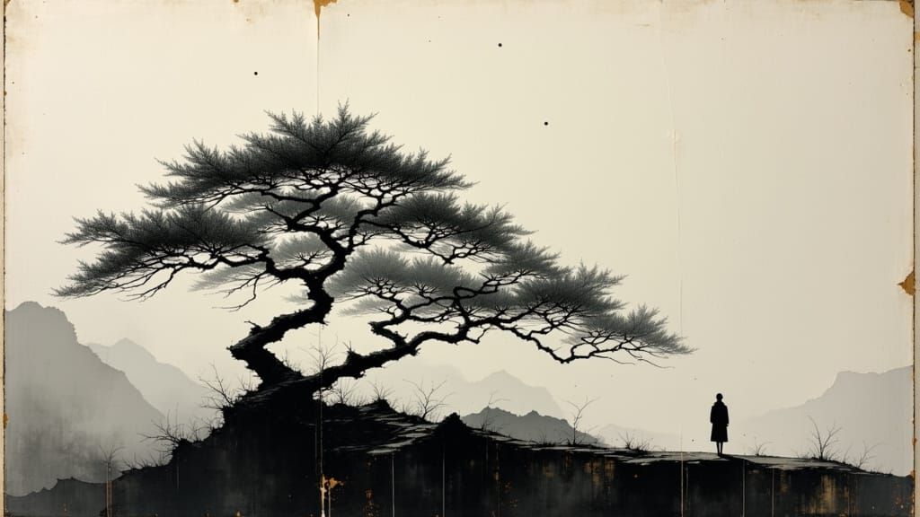 Organic Black and White Woodland Scene with Mysterious Atmos...
