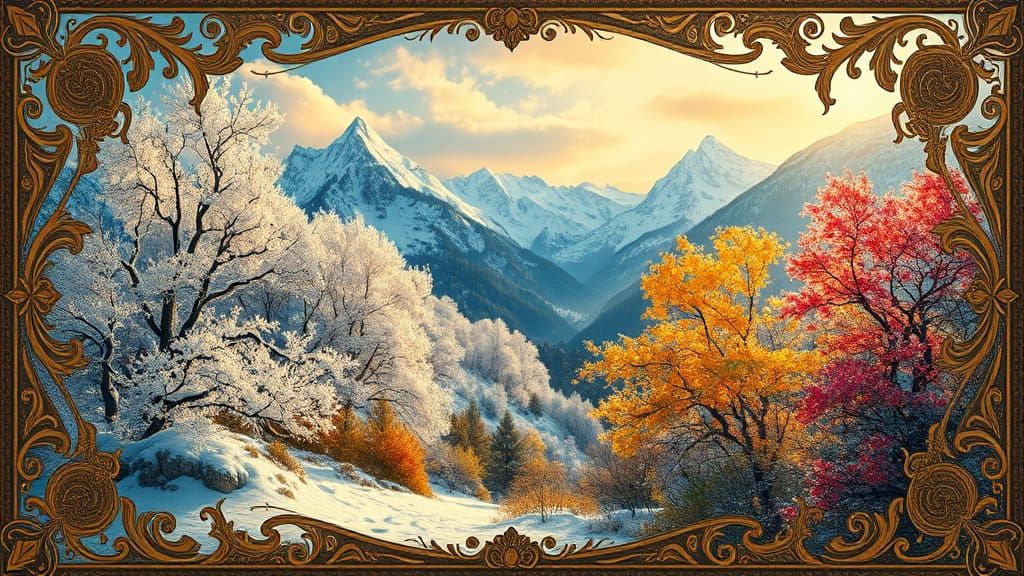 Contrasting Seasons Unfold in Whimsical Art Nouveau-Inspired...