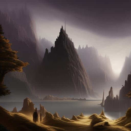 Minimalist Digital Artwork: Foggy Landscape with Cozy House