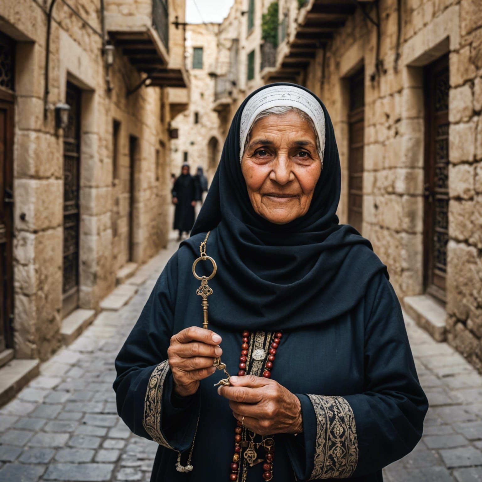 Old Muslim Woman with Key in Jerusalem