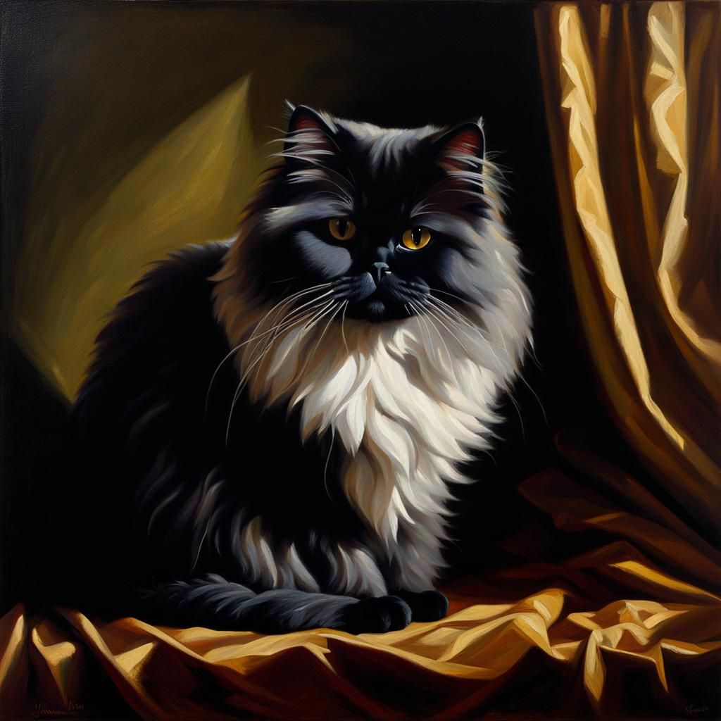 Persian cat, oil painting by Johannes Vermeer,Renaissance ch...