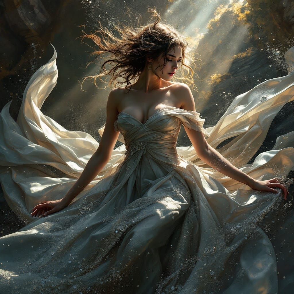 Woman in Silk Gown: Detailed Fantasy Portrait