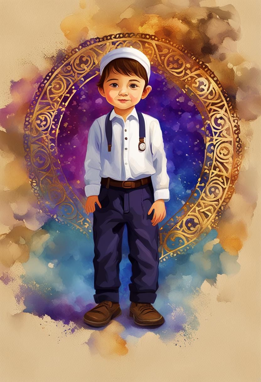 Orthodox Jewish Child Illustration in Digital Painting Style