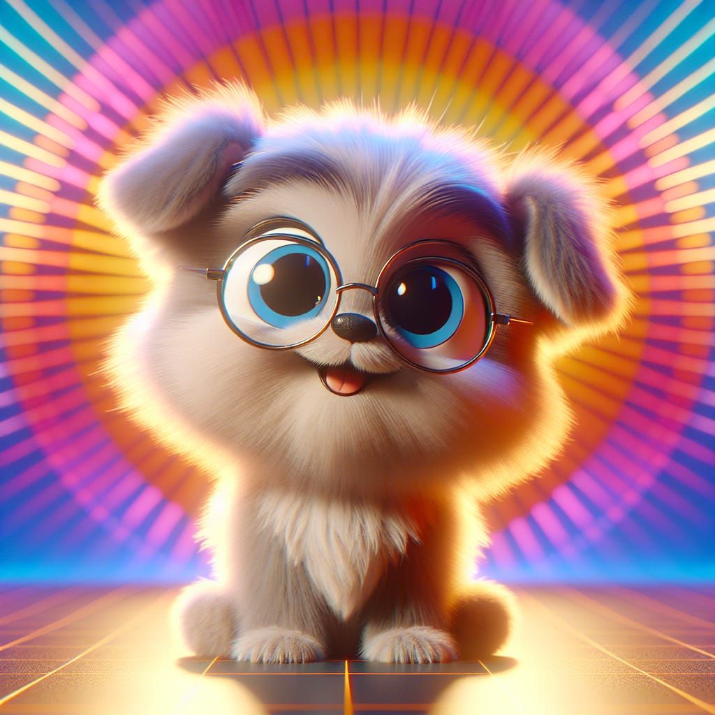 Cute Puppy with Glasses in Early Cartoon Style