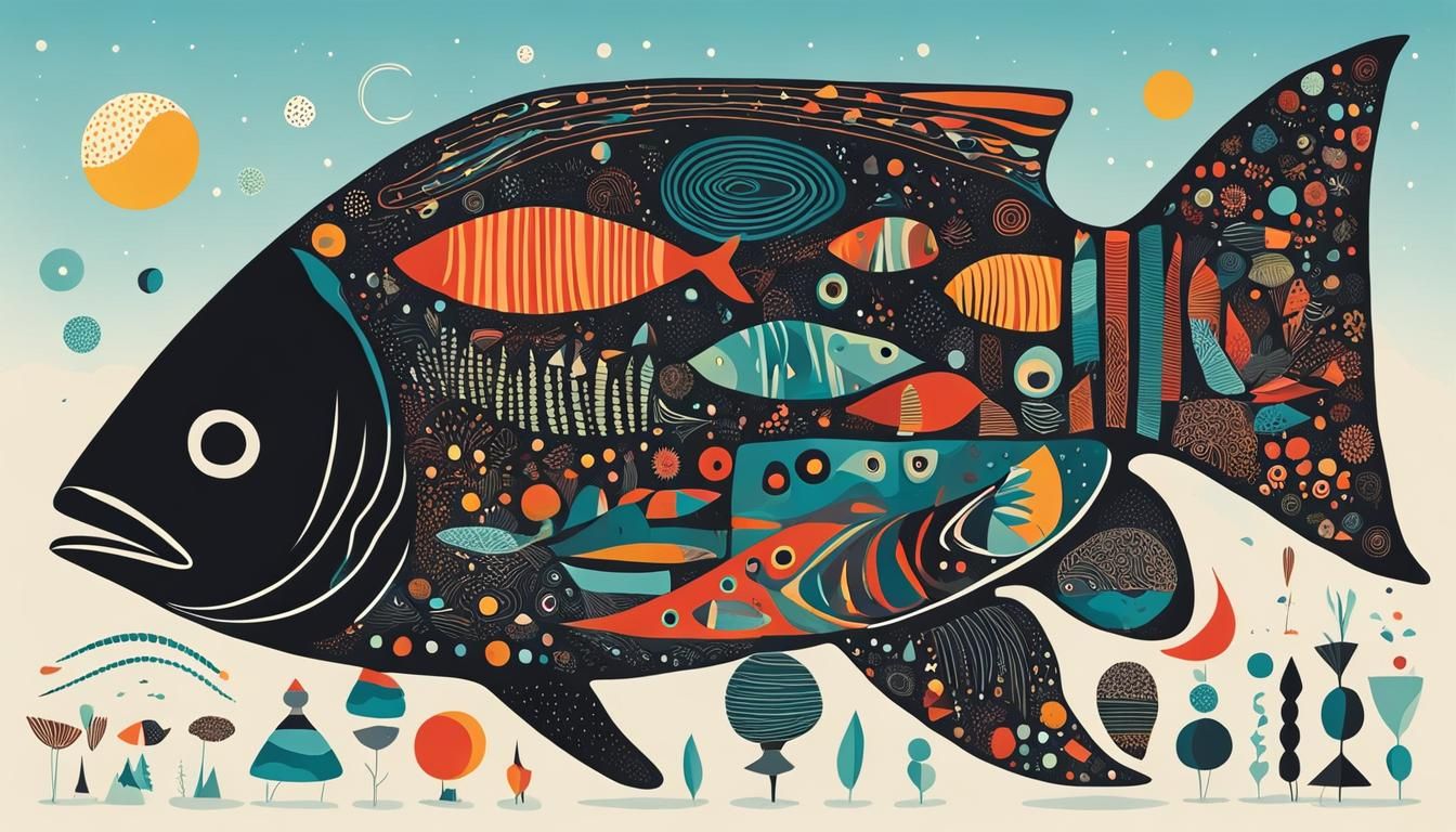 Typographic Fish Megalith Poster with Alien Glyphs