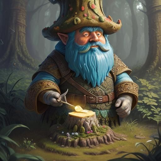 A giant Gnome eating a slice of cheese