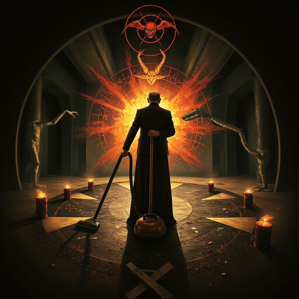 Satanic Summoning with Vacuum Cleaner in Eldritch Art Nouvea...