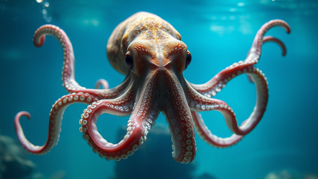 Regal Octopus Swimming in Aquarium: Close-Up Shot