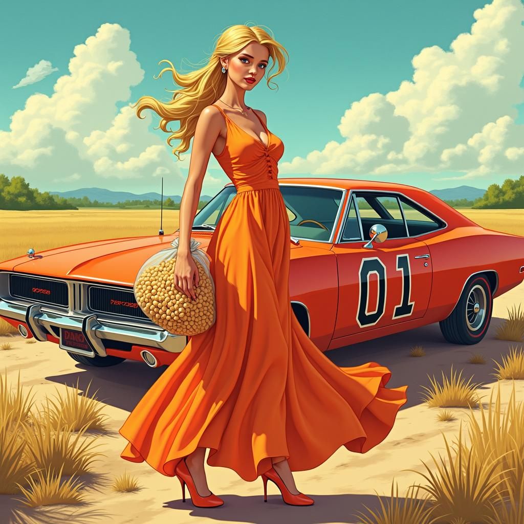 Daisy Duke with Peanuts in Hanna-Barbera Style