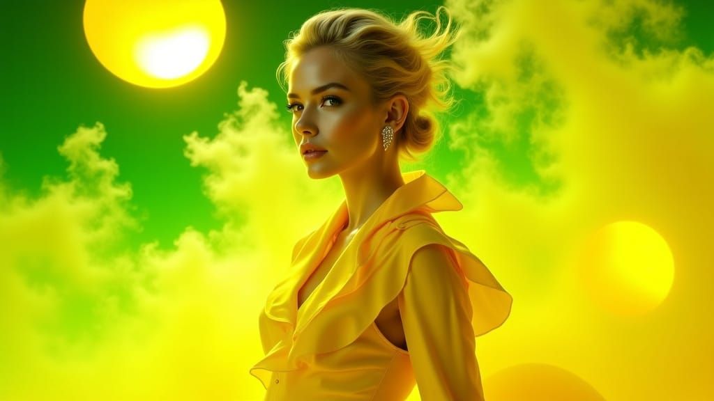 Vibrant Yellow Portrait with Dreamy Mist