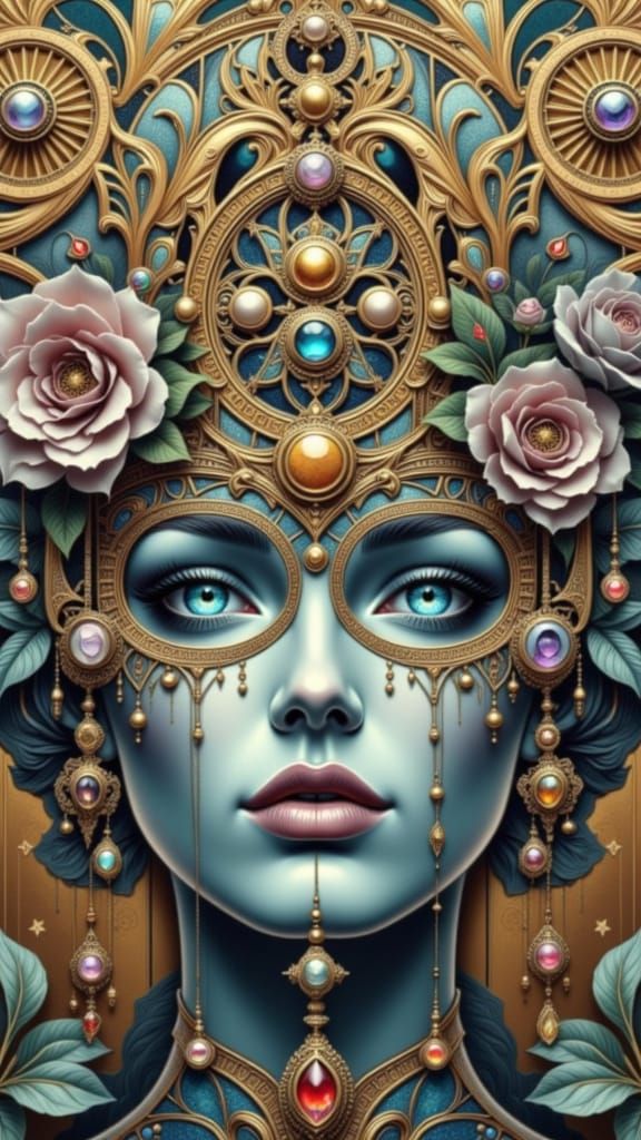 Art Deco Woman with Blue Eyes in Hyperrealism