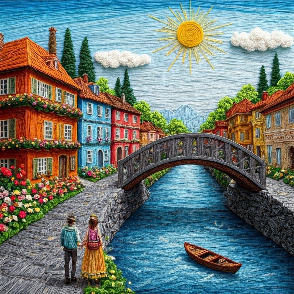 Village Made of Colorful Strings: A Fabric World