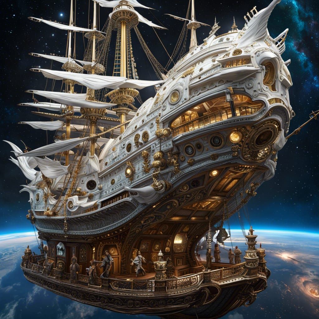 Rococo Gothic Alien Pirate Ship in Galaxy