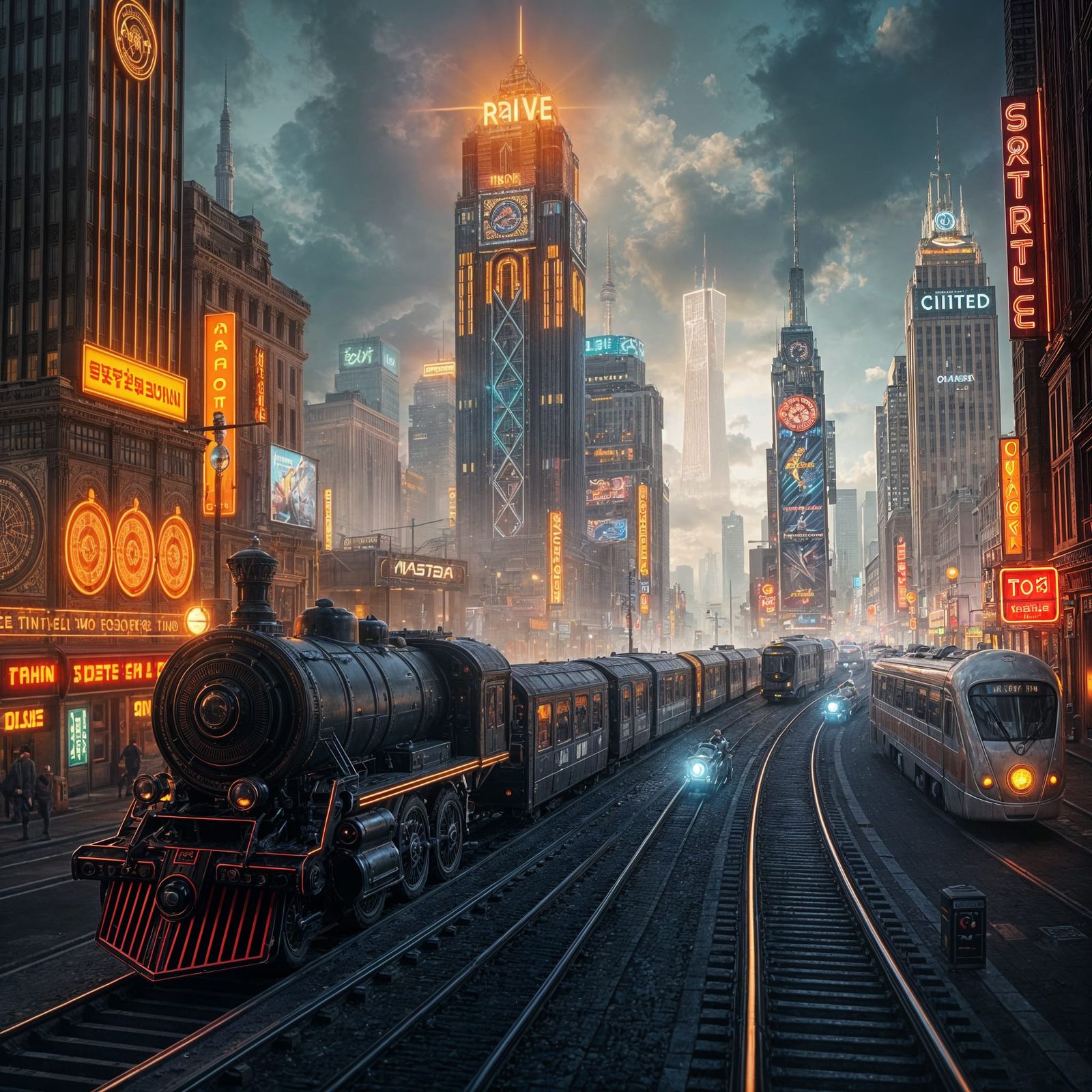 Retro Futuristic Cityscape in Neon Volumetric Lighting